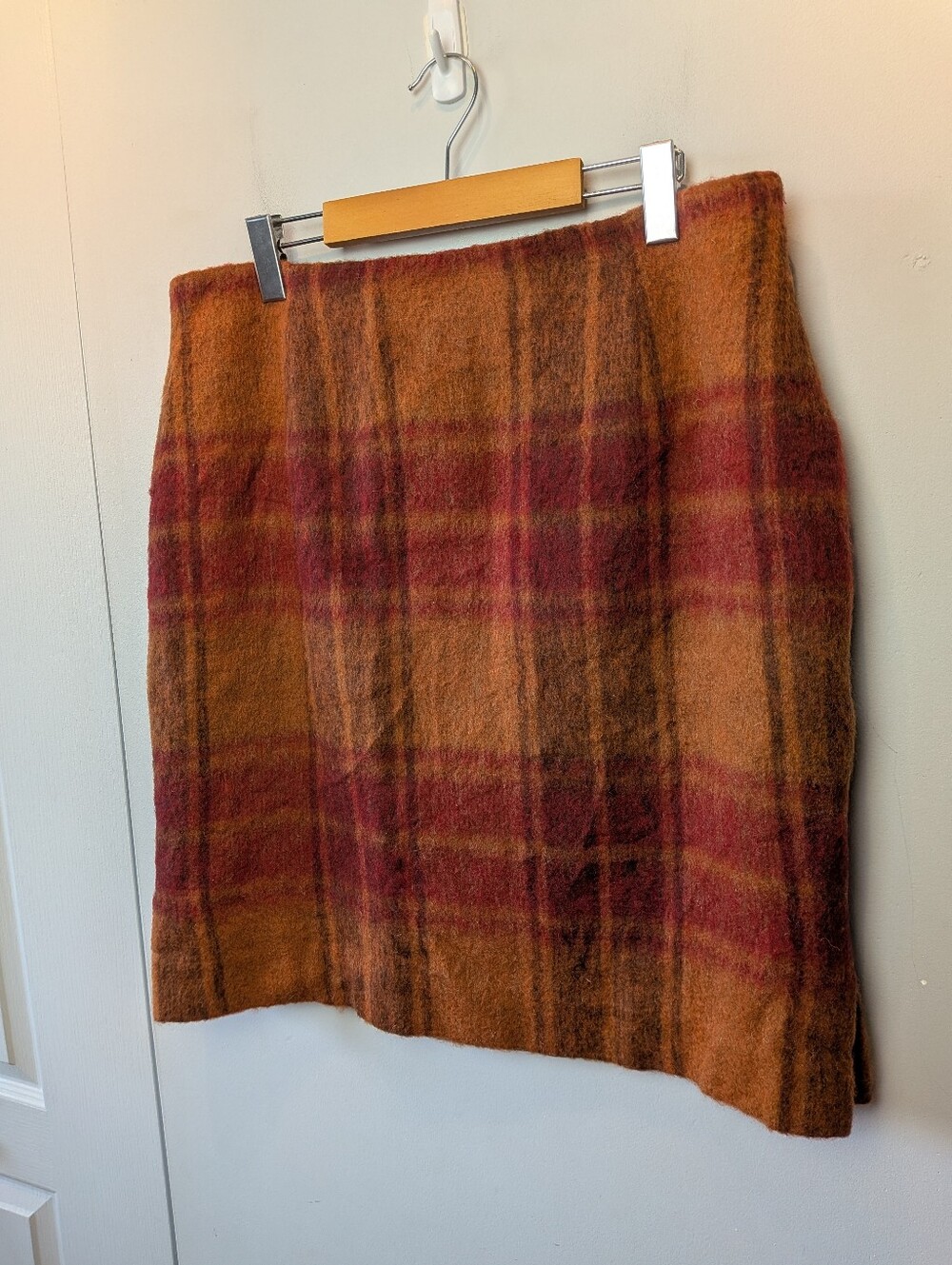Rena Rowan Vintage Mini Skirt Size 16 Plus Size Plaid Orange Wool Mohair Mix